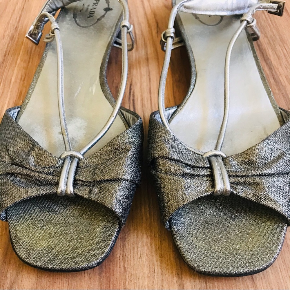 Prada Metallic Silver Slingback Flat Sandals - image 3